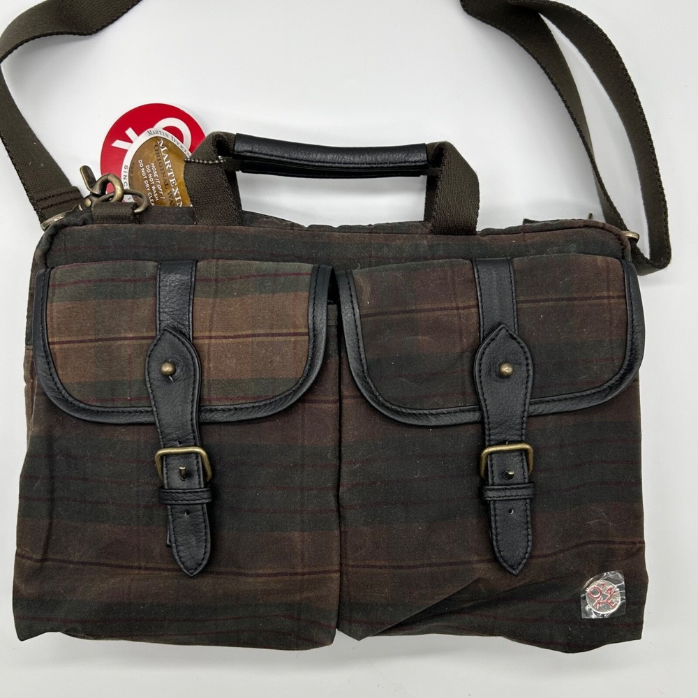 Token Bag Waxed Knickerbocker Plaid Cow Leather Laptop Bag 13" Brown Black New